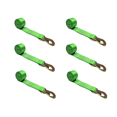 Tie 4 Safe 2" x 10' Wheel Lasso Lift Strap w/ Flat Snap Hook Tow Dolly Green, 6PK TWS21-2510-M3-GR-C-6